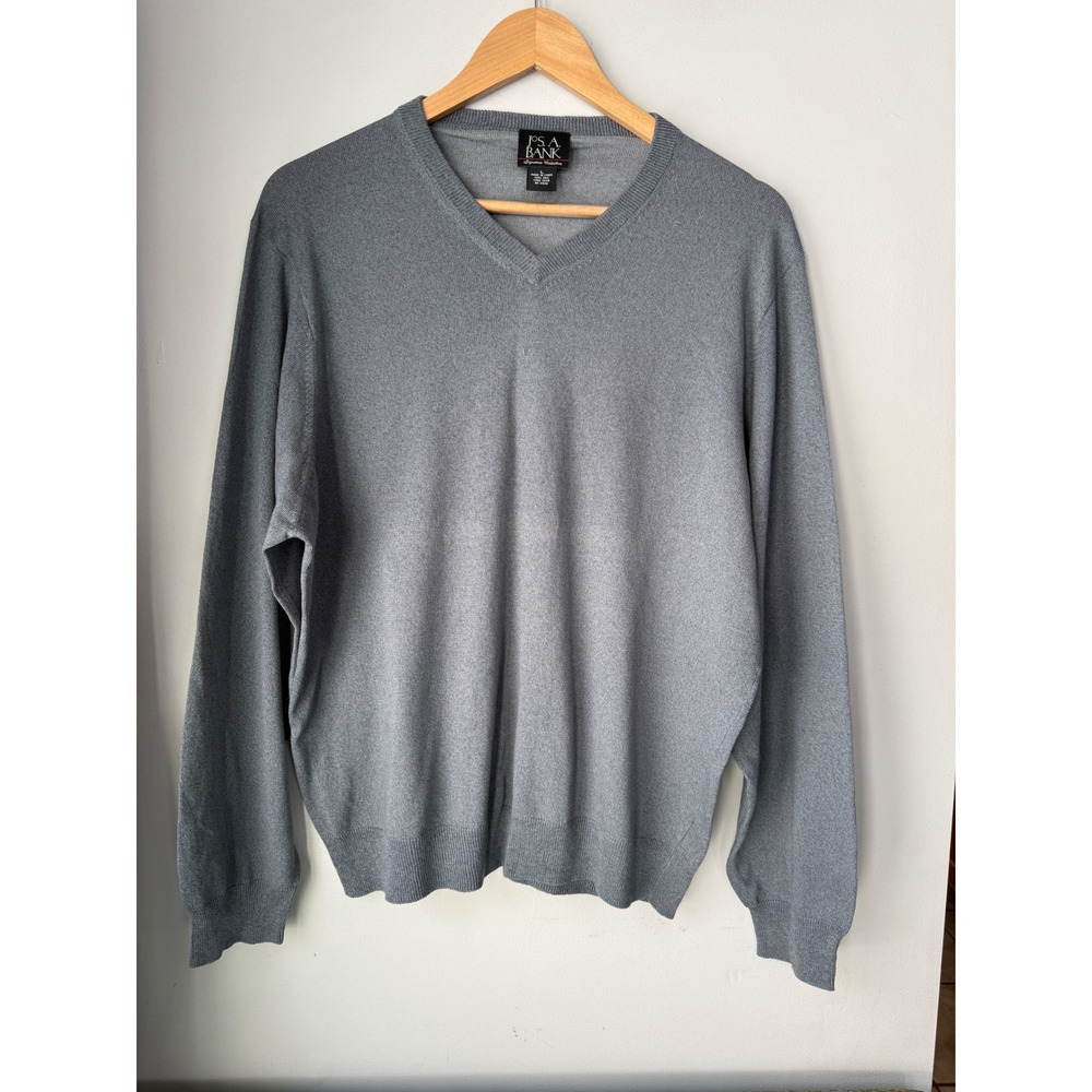 Jos A Bank Signature Collection‎ Mens Large Gray V Neck Long Sleeve Silk Sweater